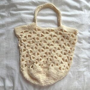 Cream Crochet Tote Beach Bag Boho